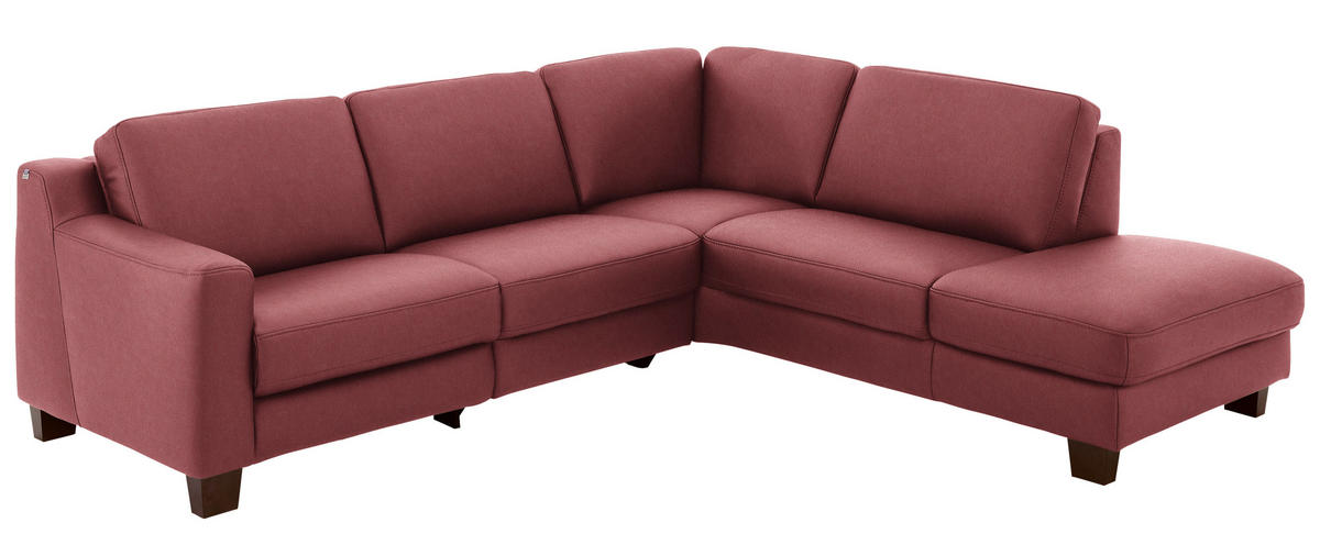 ECKSOFA in Echtleder Dunkelrot  - Eichefarben/Dunkelrot, Design, Leder/Holz (259/235cm) - Valdera