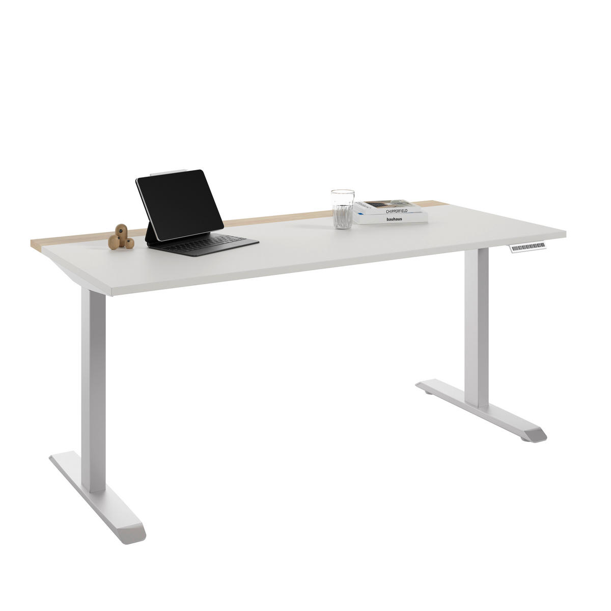 SCHREIBTISCH 160/75/72-122 cm  in Weiß, Hickory  - Silberfarben/Weiß, MODERN, Holzwerkstoff/Metall (160/75/72-122cm) - Novel