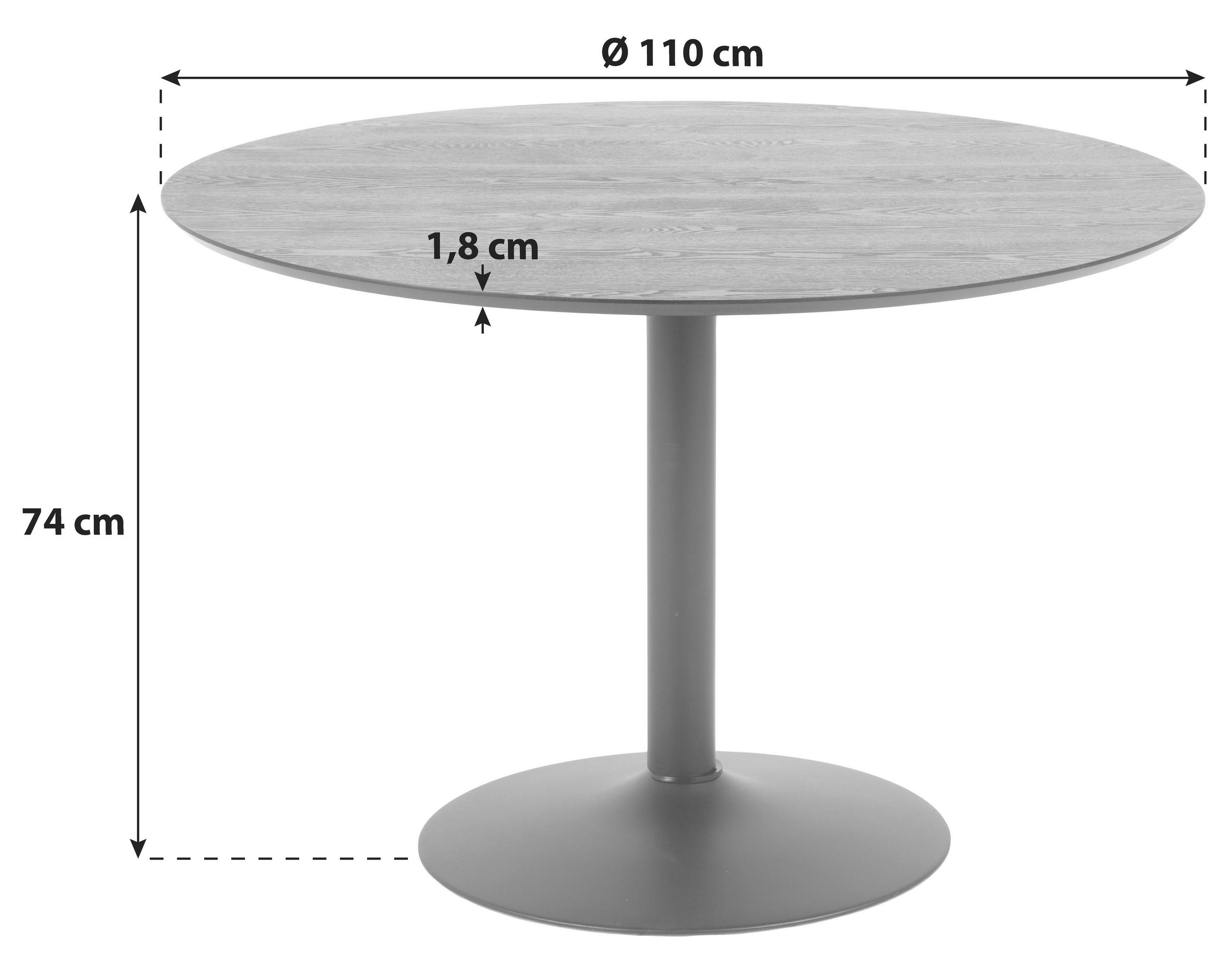 MASĂ din metal, material pe bază de lemn 110/110/74 cm   - culoare lemn frasin/negru, Basics, metal/material pe bază de lemn (110/110/74cm) - MID.YOU