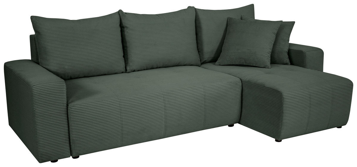 ECKSOFA in Cord Waldgrün  - Waldgrün/Schwarz, Design, Kunststoff/Textil (248/146cm) - MID.YOU