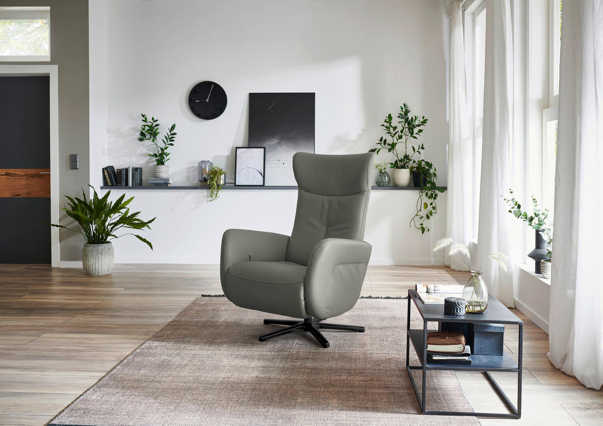 RELAXSESSEL Leder Grau  - Schwarz/Grau, Design, Leder/Metall (76/112/83cm) - Beldomo Speed