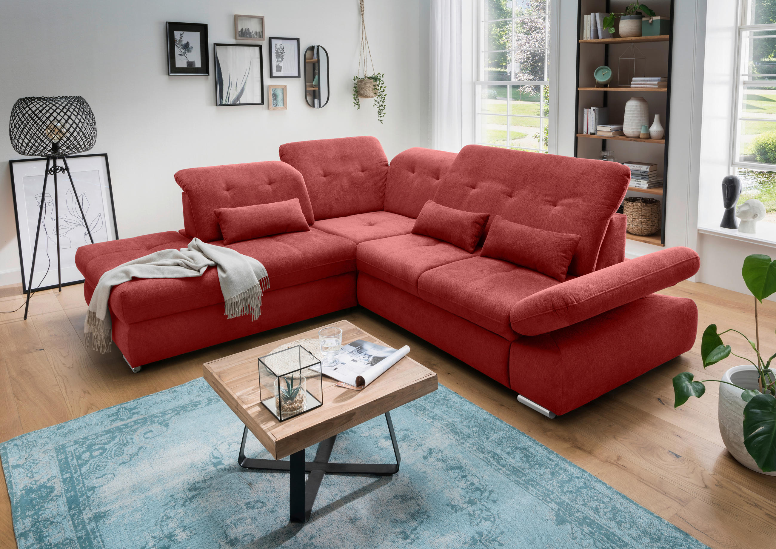 ECKSOFA in Chenille Rot - Chromfarben/Rot, Modern, Textil/Metall (254/280cm) - Livetastic