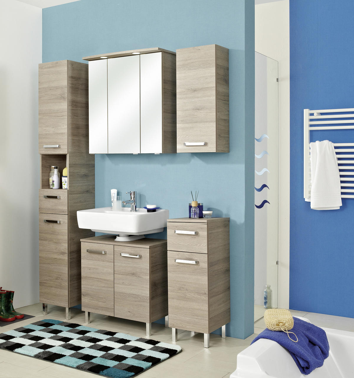 HOCHSCHRANK 30/195,5/33 cm  - Chromfarben/Eichefarben, KONVENTIONELL, Holzwerkstoff (30/195,5/33cm) - Carryhome
