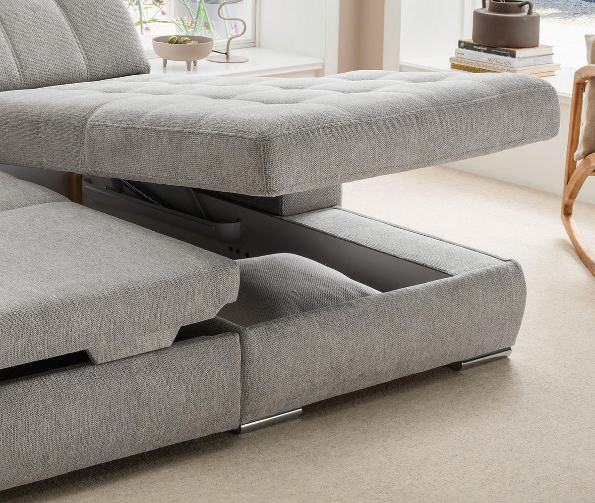 ECKSOFA Chenille Grau  - Chromfarben/Grau, Konventionell, Textil/Metall (283/186cm) - Livetastic