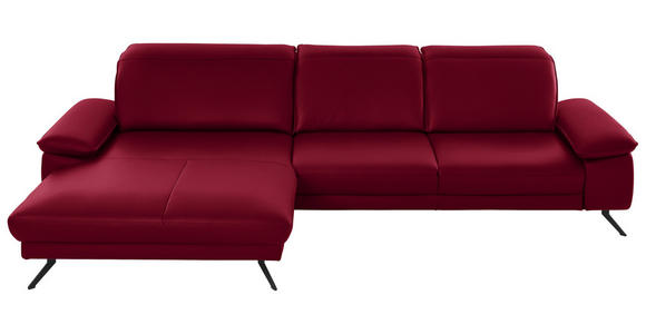 ECKSOFA in Echtleder Rot  - Rot/Schwarz, Design, Leder/Metall (193/328cm) - Dieter Knoll