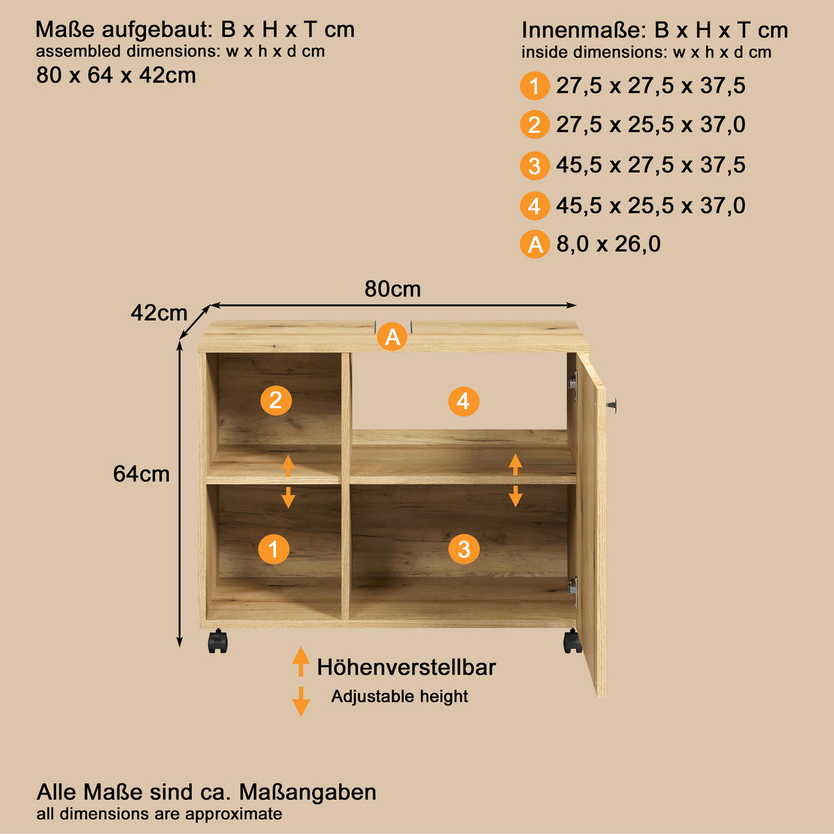 BADEZIMMER 4-teilig  in  - Eichefarben/Schwarz, Trend, Holzwerkstoff/Kunststoff (180/186/42cm) - MID.YOU
