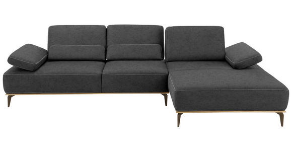 WOHNLANDSCHAFT Dunkelgrau Flachgewebe - Dunkelgrau/Beige, Design, Textil/Metall (298/178cm) - Valnatura