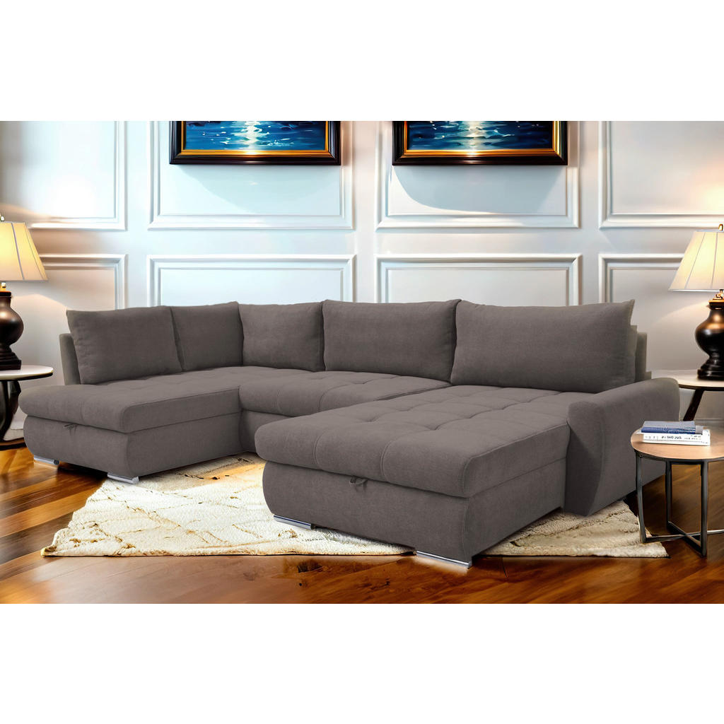 Thumbnail - Livetastic Ecksofa, Graubraun, Textil, 3-Sitzer, Füllung: Schaumstoff, Ottomane rechts, U-Form, 322x174 cm, Made in EU, ...