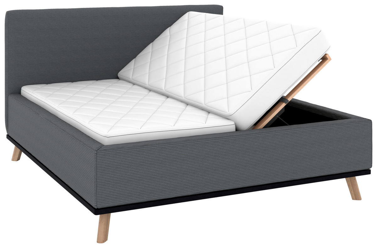 POLSTERBETT Matratze, Lattenrost, Bettkasten 180/200 cm  in Grau  - Eichefarben/Weiß, Design, Holz/Textil (180/200cm) - Musterring