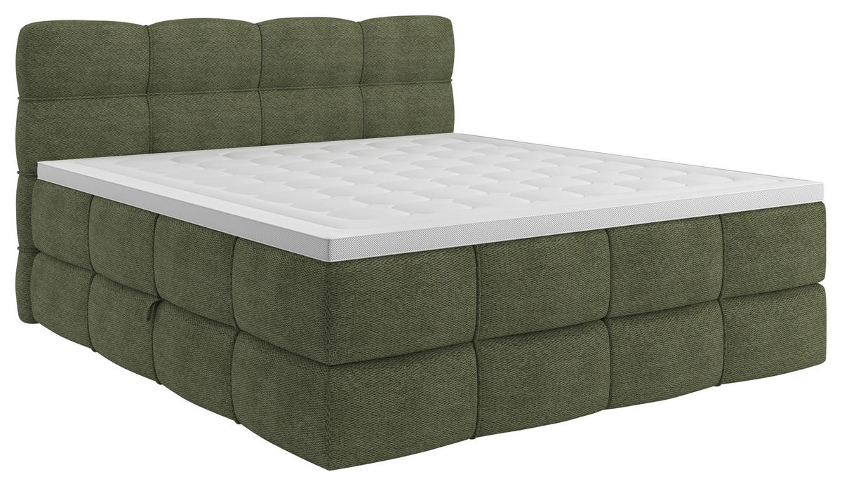BOXSPRINGBETT 180/200 cm,  in Grün, gepolstertes Kopfteil, Bettkasten, Topper, Matratzen, H3 + H3 = fest  - Schwarz/Grün, Design, Kunststoff/Textil (180/200cm) - Chameo