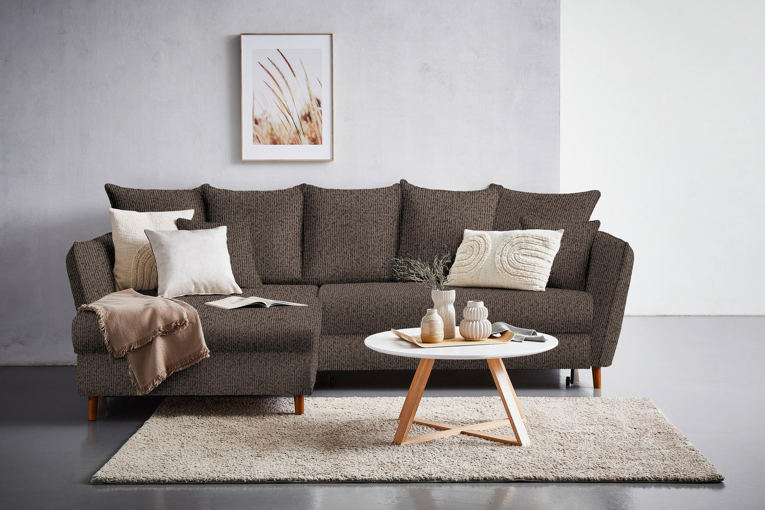 HÖRNSOFFA i chenille grafitfärgad  - grafitfärgad/ekfärgad, Klassisk, trä/textil (284/162cm) - MID.YOU