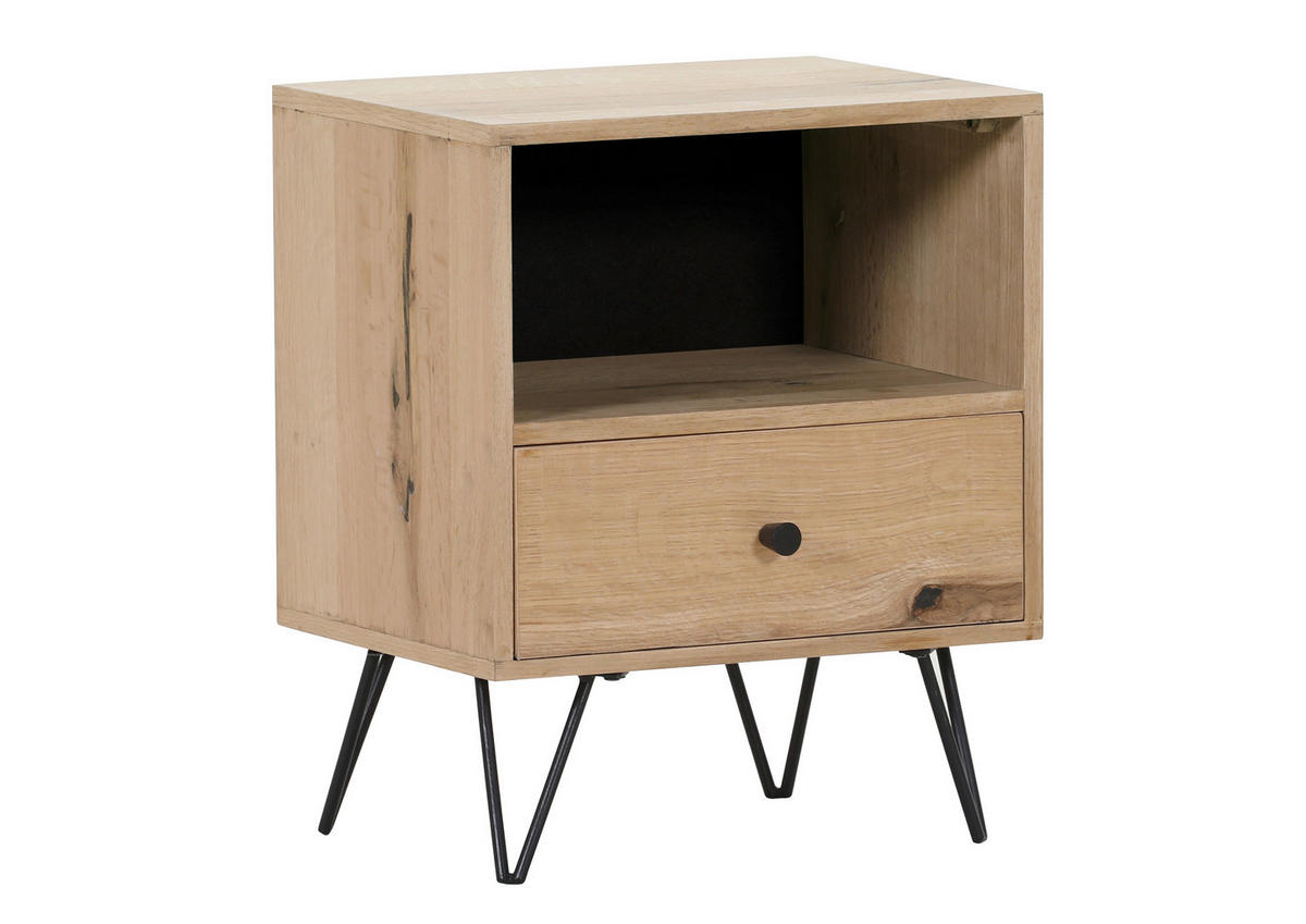NOČNÝ STOLÍK, dub, farba duba, 45/55/35 cm - čierna/farba duba, Design, kov/drevo (45/55/35cm) - Landscape