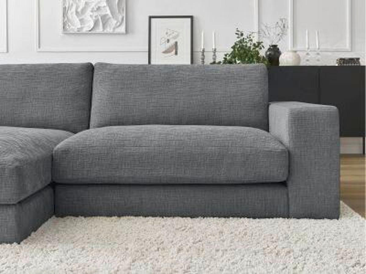 ECKSOFA Ottomane links  LEONARD  Dunkelgrau Struktur  - Dunkelgrau/Schwarz, MODERN, Kunststoff/Textil (159/274cm)
