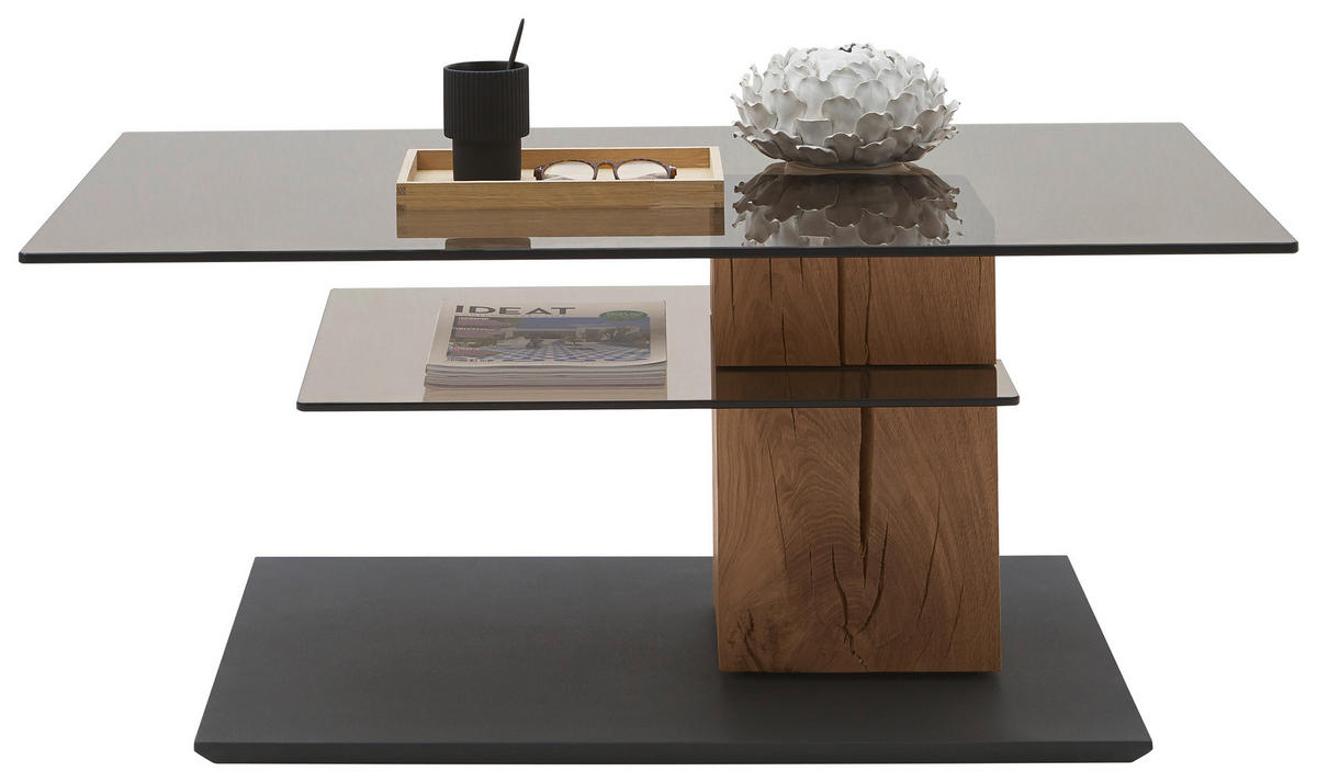 COUCHTISCH in Holz, Glas 105/70/45 cm  - Eichefarben/Anthrazit, Design, Glas/Holz (105/70/45cm) - Valnatura
