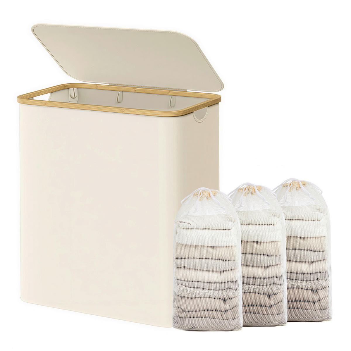 WÄSCHEKORB - Beige/Weiß, Trend, Naturmaterialien/Kunststoff (60/70,5/38,5cm) - Boxxx