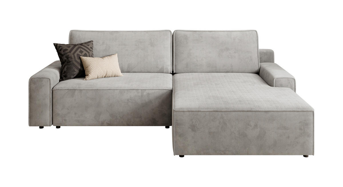 ECKSCHLAFSOFA CHALLANGE  mit Schlafen auf Sitzhöhe, Rücken echt, Armteil links, Armteil rechts Cord Grau  - Schwarz/Grau, MODERN, Kunststoff/Textil (246/168cm) - Trendmanufaktur