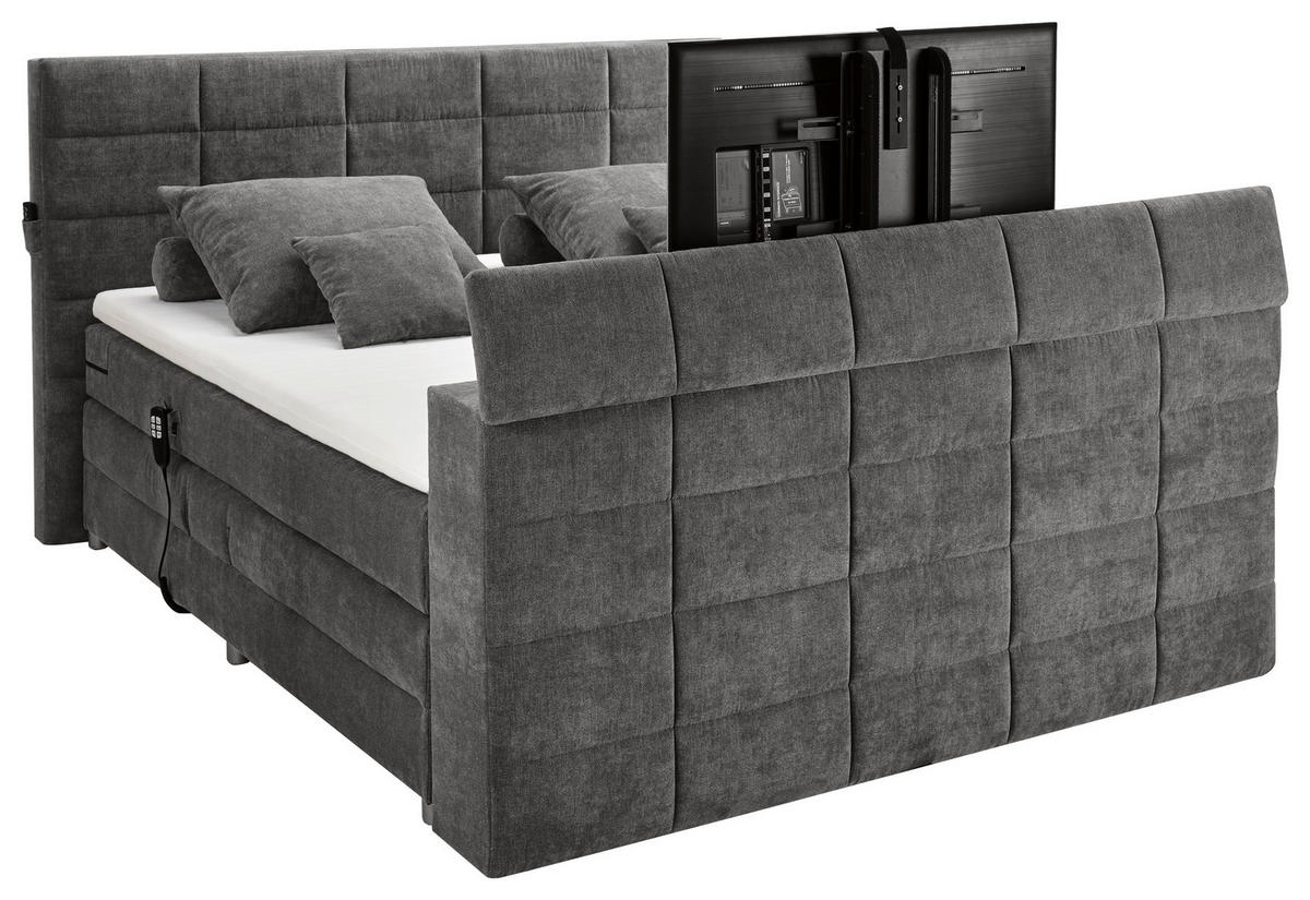 BOXSPRING-ÁGY 180/200 cm  sötétszürke  - sötétszürke, Konventionell, textil (180/200cm) - Carryhome