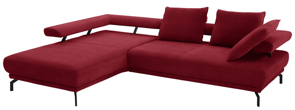ECKSOFA in Chenille Rot  - Rot/Schwarz, Design, Textil/Metall (224/305cm) - Dieter Knoll