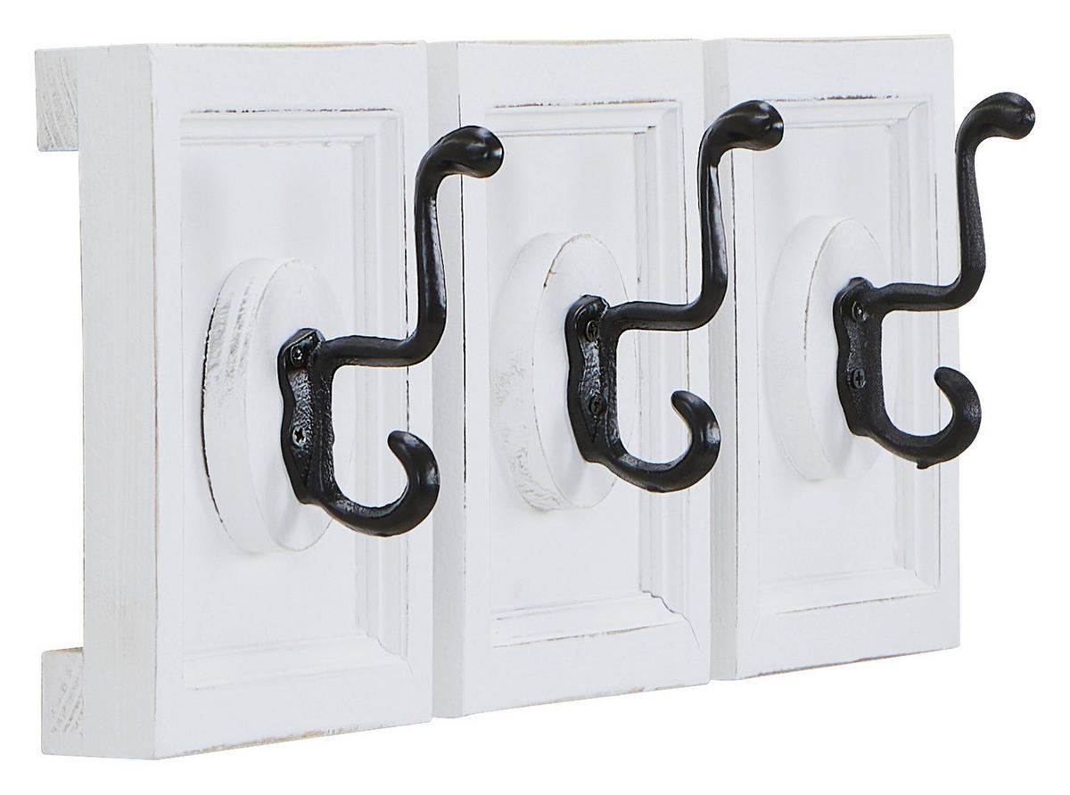 HAKENLEISTE  in Tanne vollmassiv Schwarz, Weiß  - Schwarz/Weiß, Design, Holz/Metall (58/18/9cm) - MID.YOU