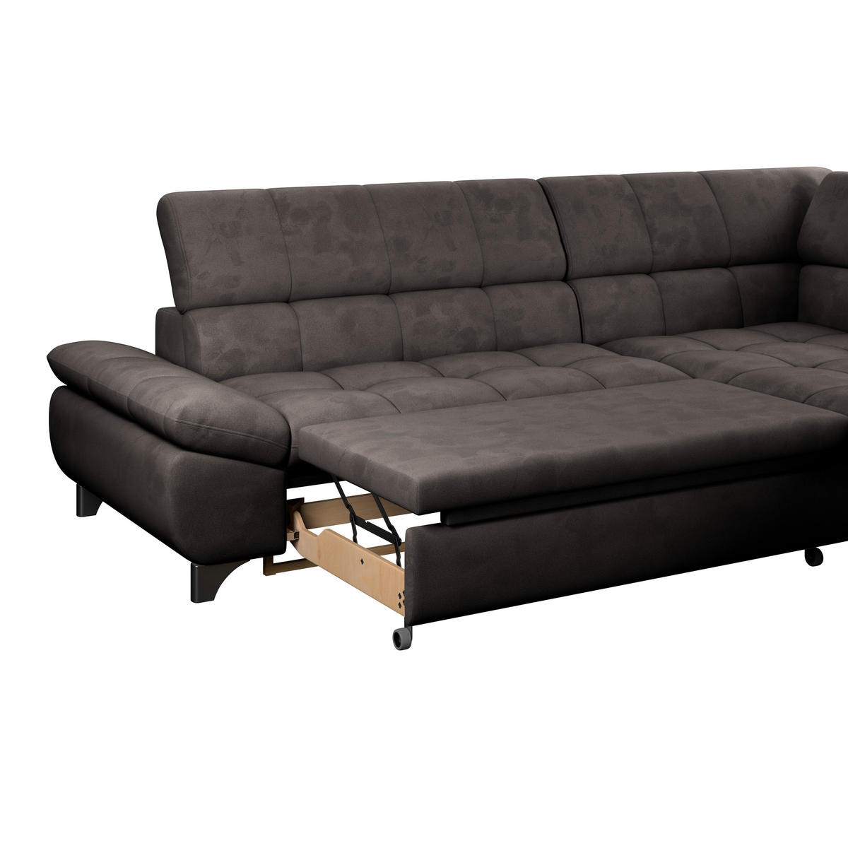ECKSOFA Graubraun Chenille  - Chromfarben/Graubraun, KONVENTIONELL, Textil/Metall (312/234cm) - Livetastic