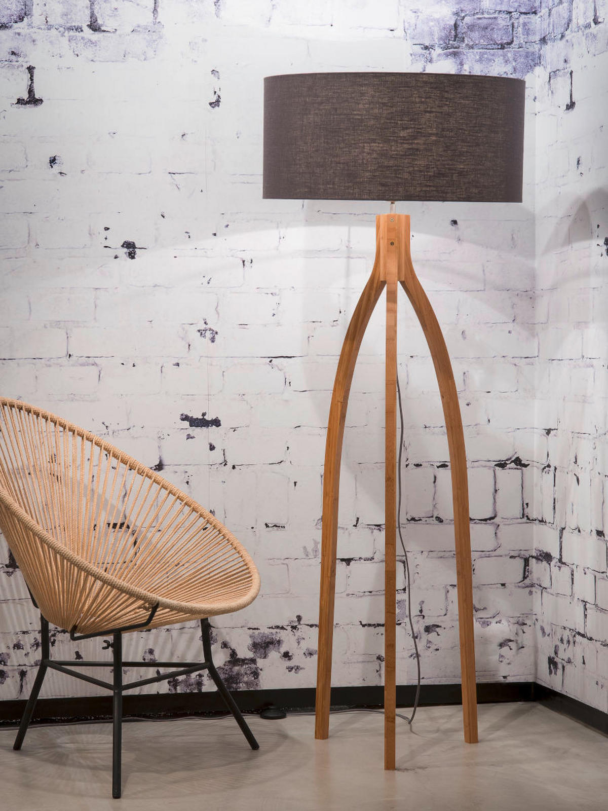 STEHLEUCHTE 60/160 cm    - Dunkelgrau/Naturfarben, Trend, Holz/Textil (60/160cm) - Good & Mojo