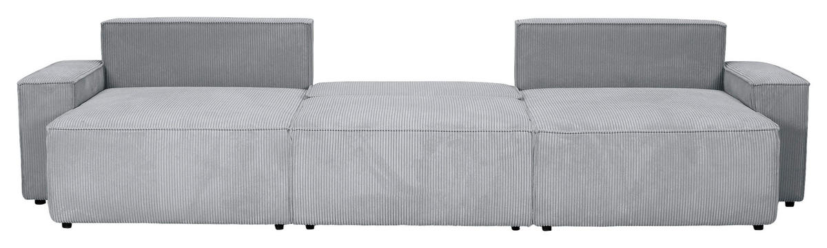 WOHNLANDSCHAFT Hellgrau Cord  - Hellgrau/Schwarz, KONVENTIONELL, Kunststoff/Textil (155/348/155cm) - Carryhome