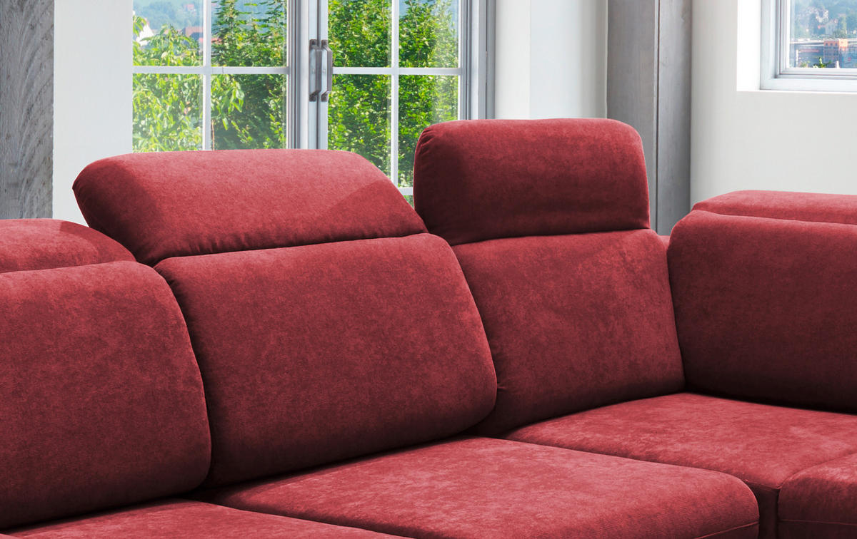 ECKSOFA in Mikrofaser Bordeaux  - Chromfarben/Bordeaux, Design, Textil/Metall (283/228cm) - Livetastic