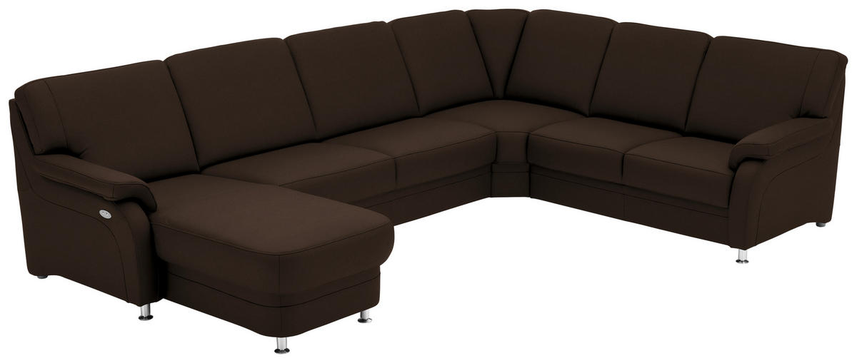 WOHNLANDSCHAFT Echtleder Dunkelbraun  - Dunkelbraun/Alufarben, Konventionell, Leder/Metall (165/329/239cm) - Beldomo Premium