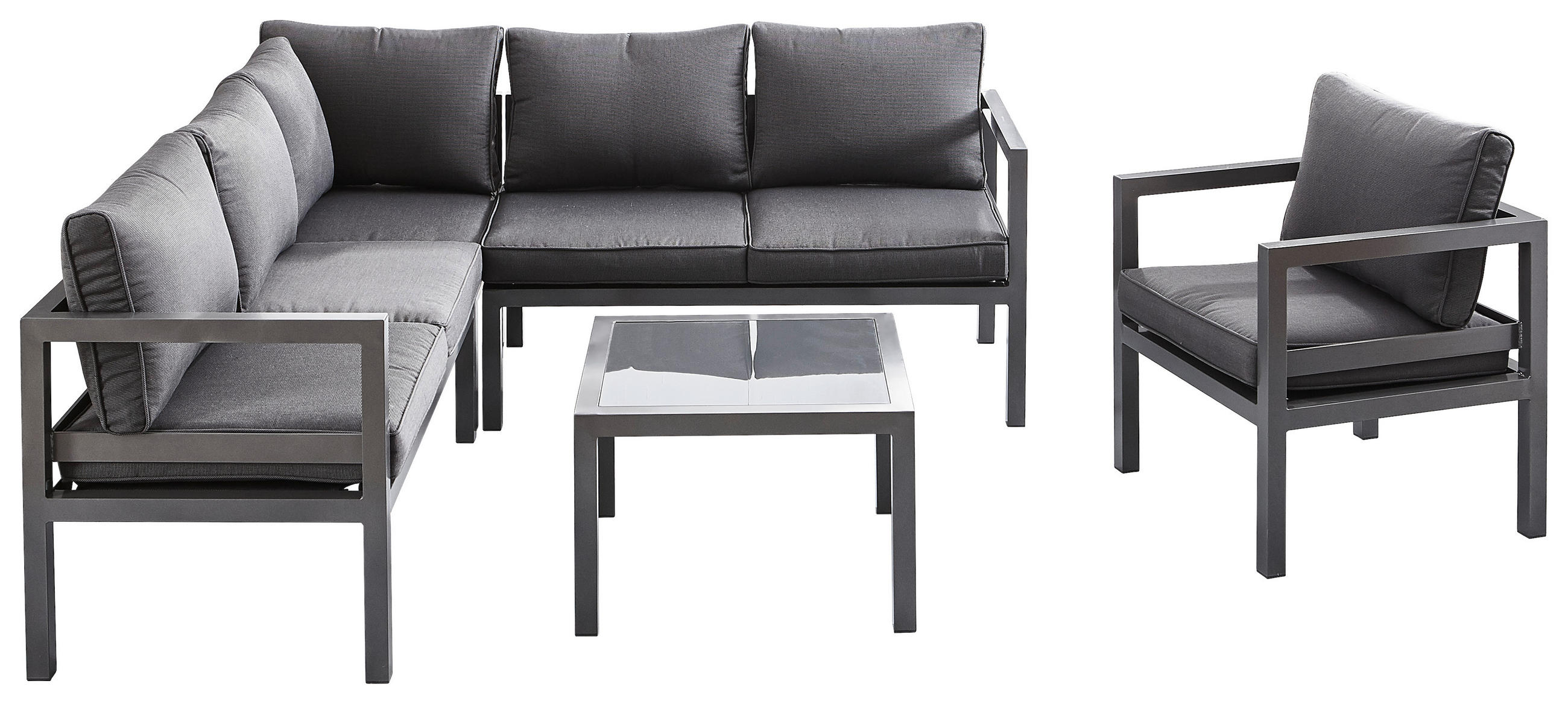 MOBILIER TERASĂ ȘI LOUNGE 18 piese  182/182 cm   - gri închis, Design, sticlă/metal (182/182cm) - Ambia Garden