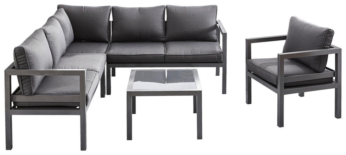 MOBILIER TERASĂ ȘI LOUNGE 18 piese  182/182 cm   - gri închis, Design, sticlă/metal (182/182cm) - Ambia Garden