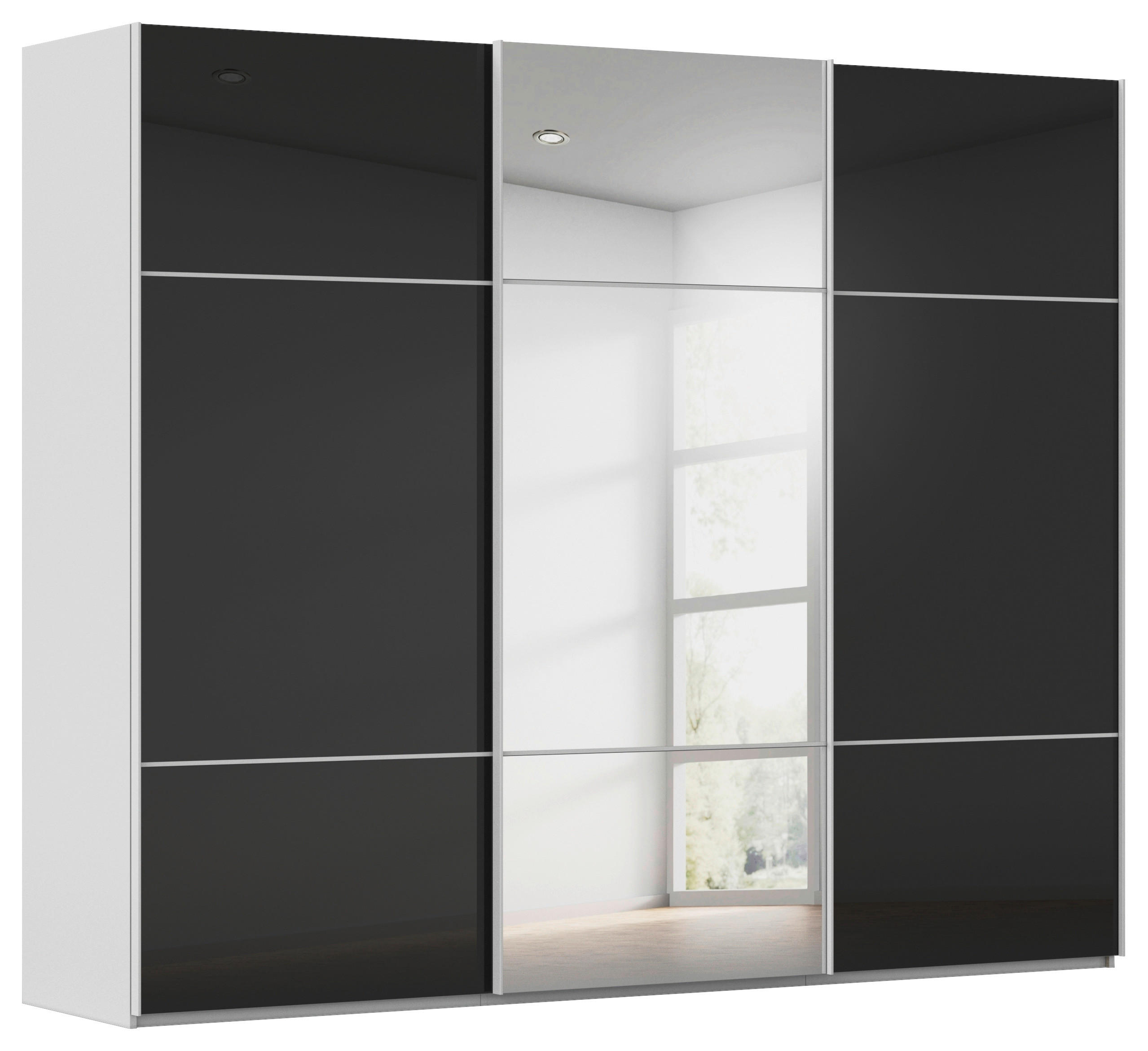 SCHWEBETÜRENSCHRANK 301/223/68 cm 3-türig Grau, Schwarz  - Schwarz/Grau, KONVENTIONELL, Glas/Holzwerkstoff (301/223/68cm) - Novel
