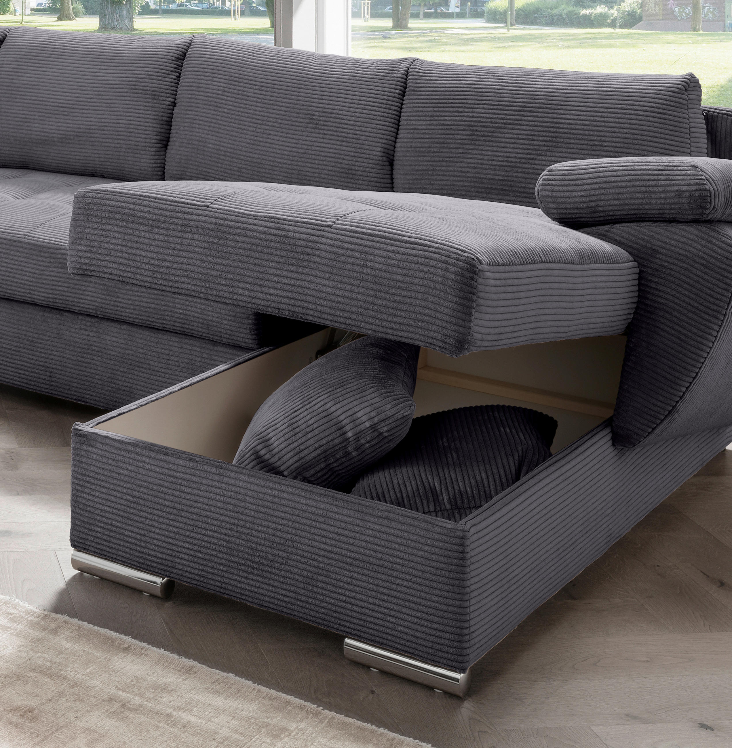 Wohnlandschaft tekstil  siva   - siva/boje kroma, Konvencionalno, tekstil/metal (219/305/157cm) - Livetastic