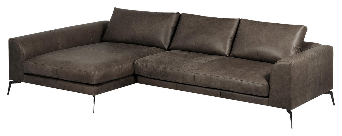 ECKSOFA in Echtleder Fango  - Fango/Schwarz, Design, Leder/Metall (172/313cm) - Livetastic