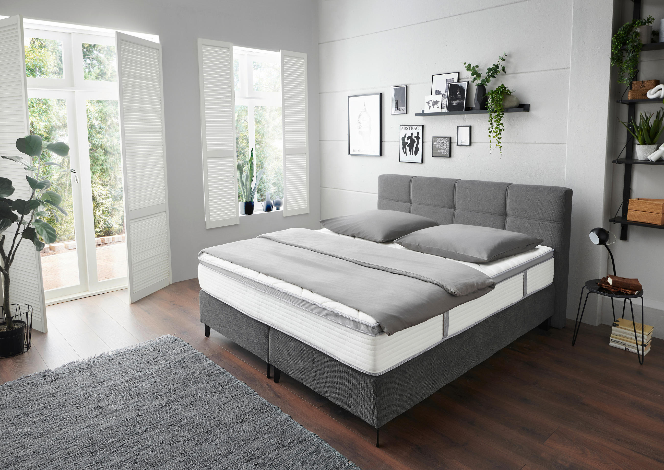 BOXSPRINGBETT 180/200 cm  in Grau  - Schwarz/Grau, KONVENTIONELL, Holz/Holzwerkstoff (180/200cm) - Carryhome