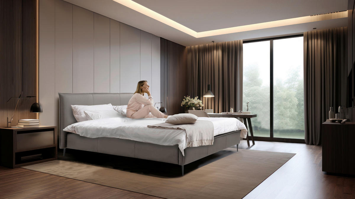 POLSTERBETT 140/200 cm,  in Grau, gepolstertes Kopfteil,  - Schwarzchrom/Grau, KONVENTIONELL, Leder/Metall (140/200cm) - Esposa