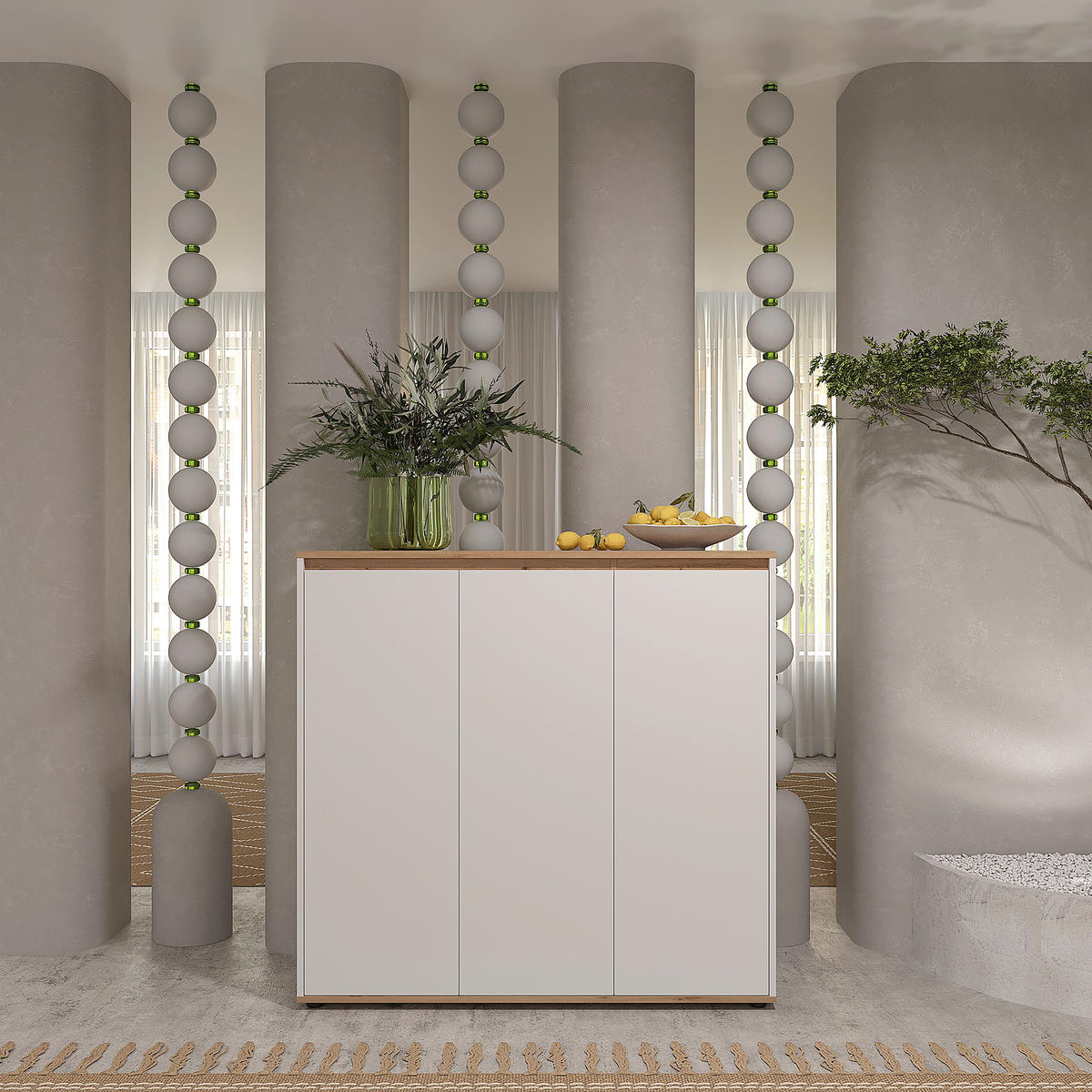 SCHUHSCHRANK Weiß, Eiche Artisan  - Schwarz/Weiß, MODERN, Holzwerkstoff/Kunststoff (120/115/38cm) - Carryhome