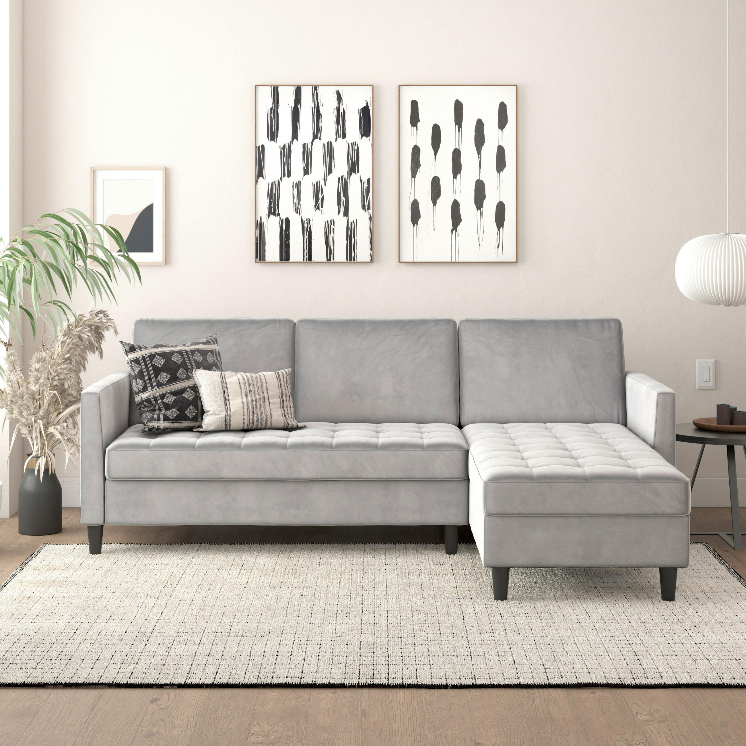 ECKSOFA PALERMO Grau Velours Schlaffunktion, Stauraum  - Schwarz/Grau, Basics, Kunststoff/Textil (213/154cm) - Livetastic