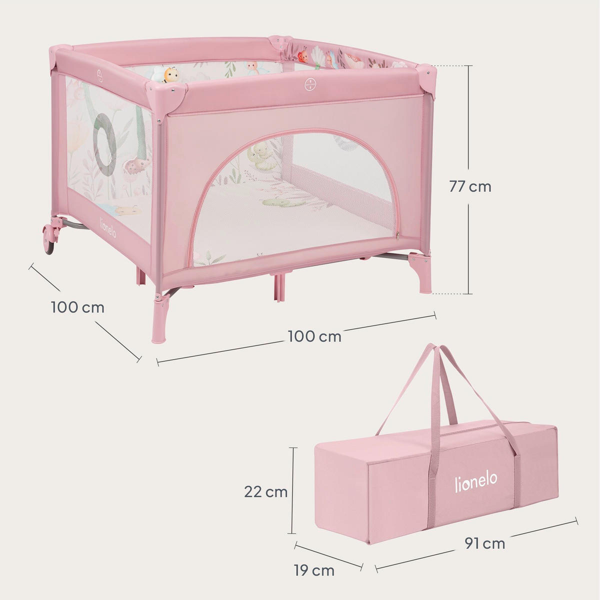 LAUFGITTER Mille Plus  100/100/77 cm  - Rosa, Basics, Textil (100/100/77cm) - Lionelo