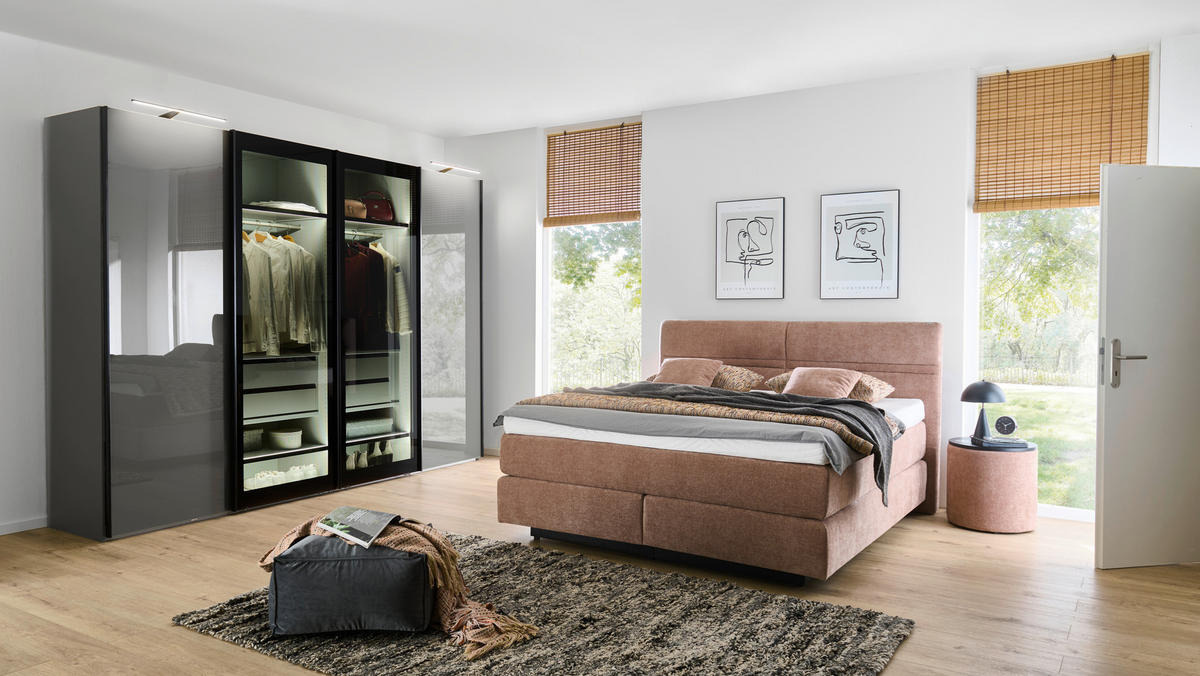 SCHWEBETÜRENSCHRANK  in Dunkelgrau, Lavagrau  - Dunkelgrau/Lavagrau, Design, Glas/Holzwerkstoff (330/236/67cm) - Novel