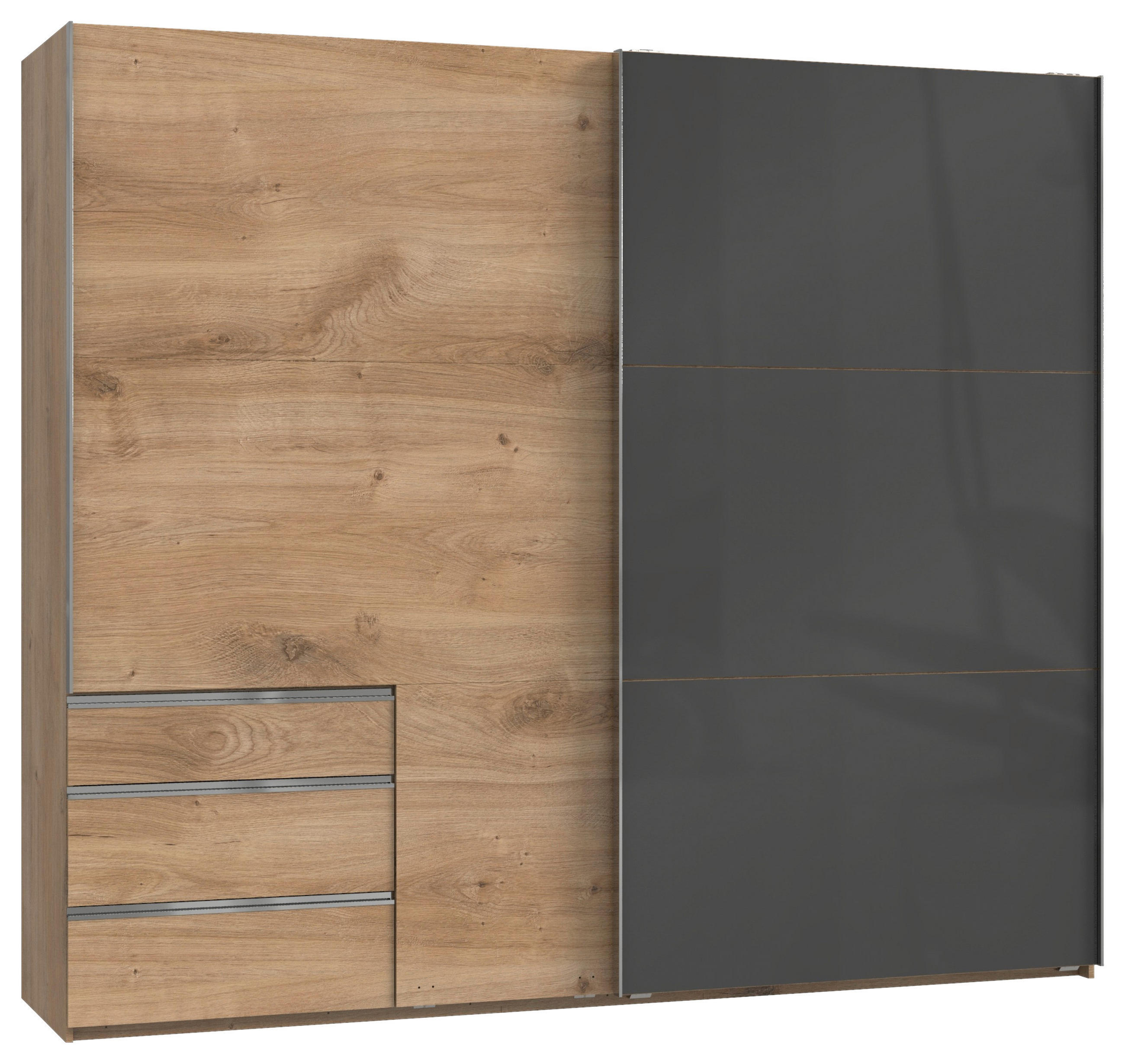 SCHWEBETÜRENSCHRANK 250/216/65 cm 2-türig Grau, Eichefarben  - Chromfarben/Eichefarben, MODERN, Holzwerkstoff (250/216/65cm) - MID.YOU