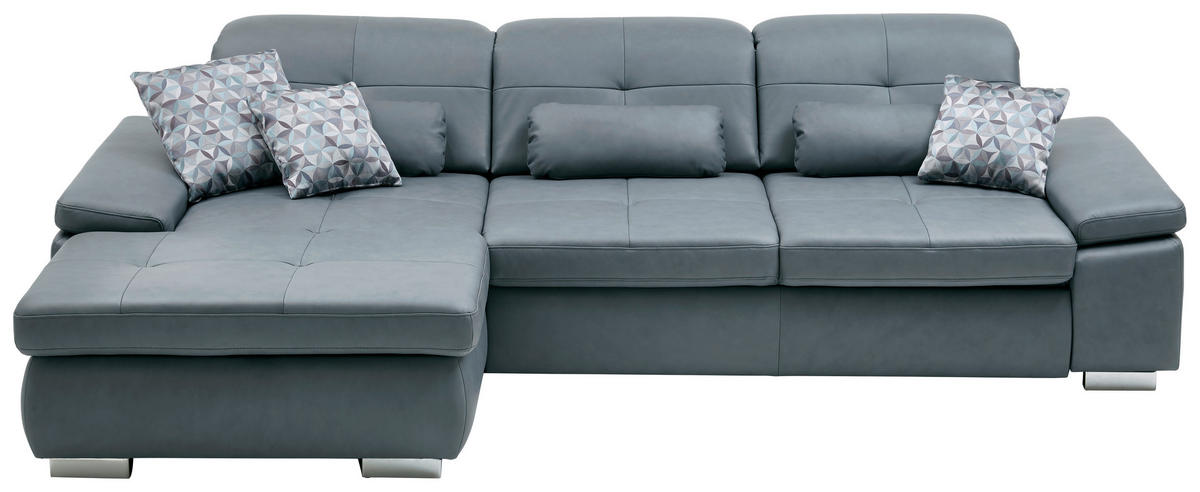 ECKSOFA in Echtleder Grau  195/309 cm  - Alufarben/Grau, Design, Leder/Metall (195/309cm) - Beldomo Premium