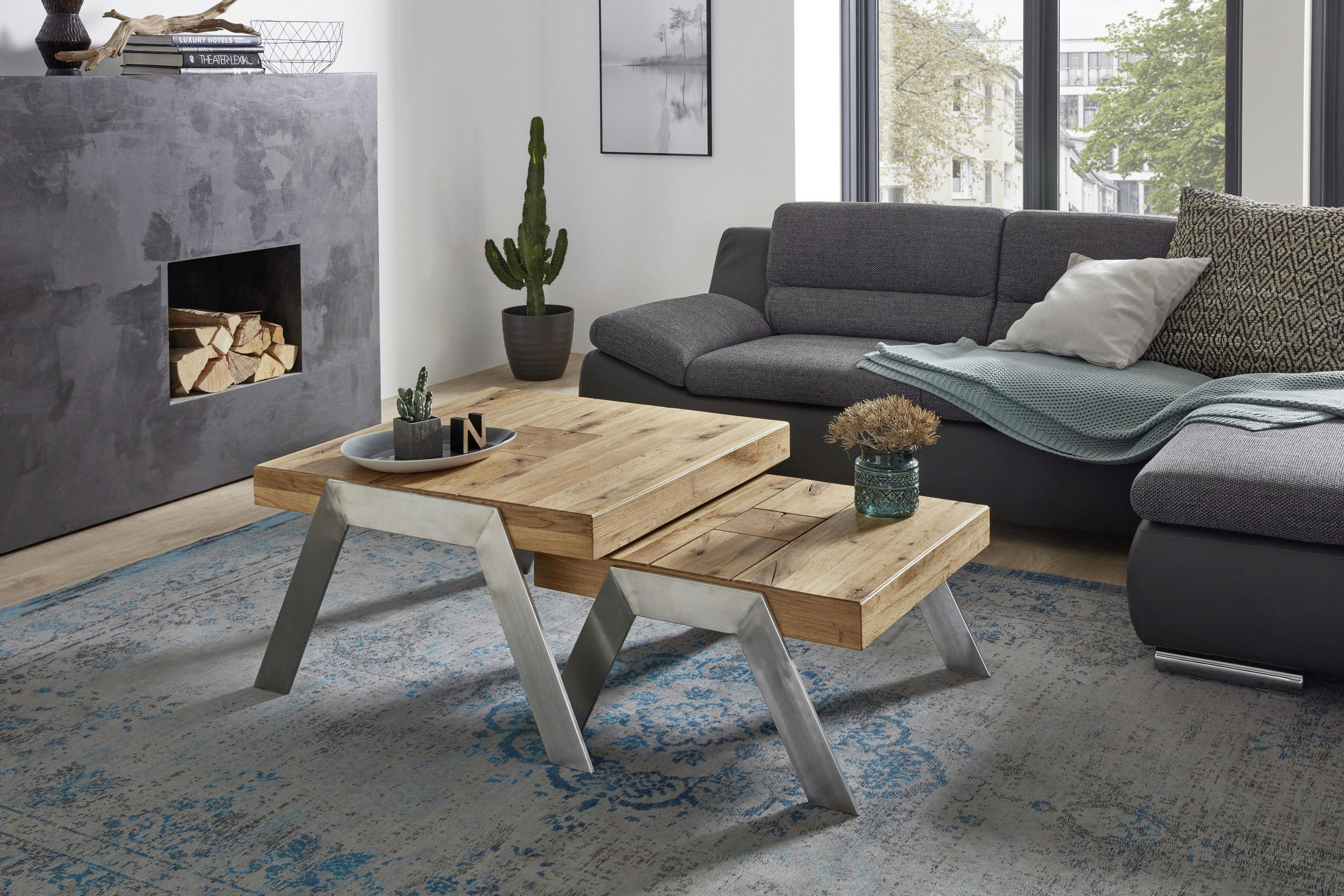 COUCHTISCH in Holz, Metall 67,5/65/35 cm  - Edelstahlfarben/Eichefarben, Basics, Holz/Metall (67,5/65/35cm) - Venda