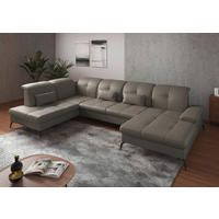 WOHNLANDSCHAFT Grau Echtleder  - Schwarz/Grau, KONVENTIONELL, Leder/Metall (231/357/185cm) - Sit & More