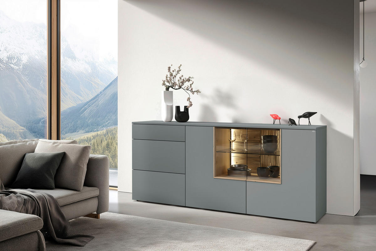 SIDEBOARD Wildeiche, Graugrün  191,9/84/44,9 cm  - Wildeiche/Graugrün, Design, Glas/Holz (191,9/84/44,9cm) - Voglauer