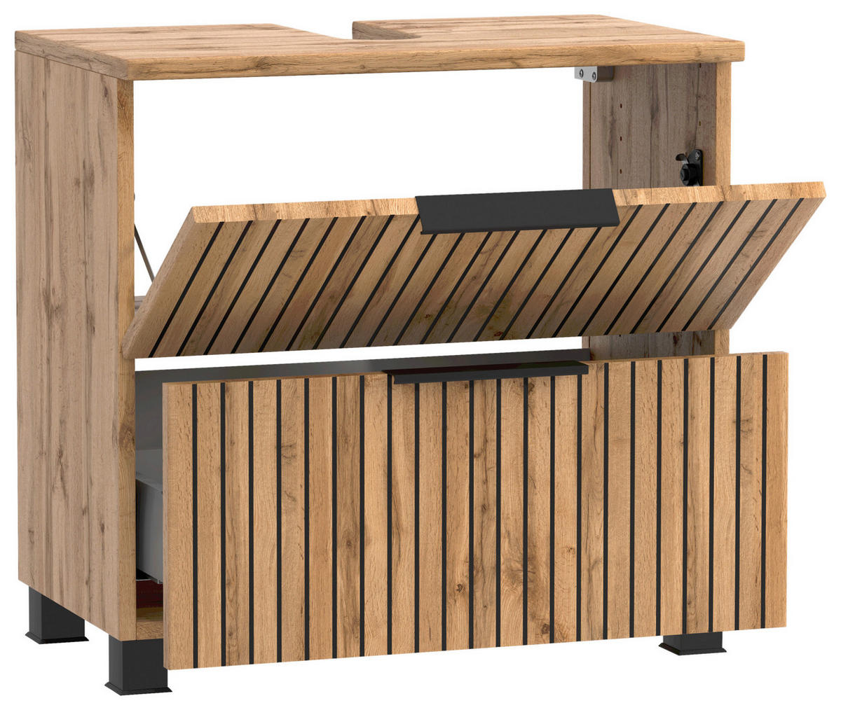 WASCHBECKENUNTERSCHRANK 60/54/35 cm  - Eiche Wotan/Schwarz, Modern, Holzwerkstoff/Kunststoff (60/54/35cm) - Held