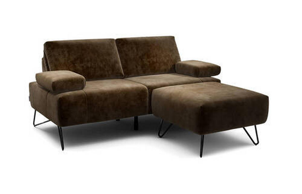 2-SITZER-SOFA in Samt Dunkelbraun  - Dunkelbraun/Schwarz, Design, Textil/Metall (164-194/85/86-94cm) - SENSOO