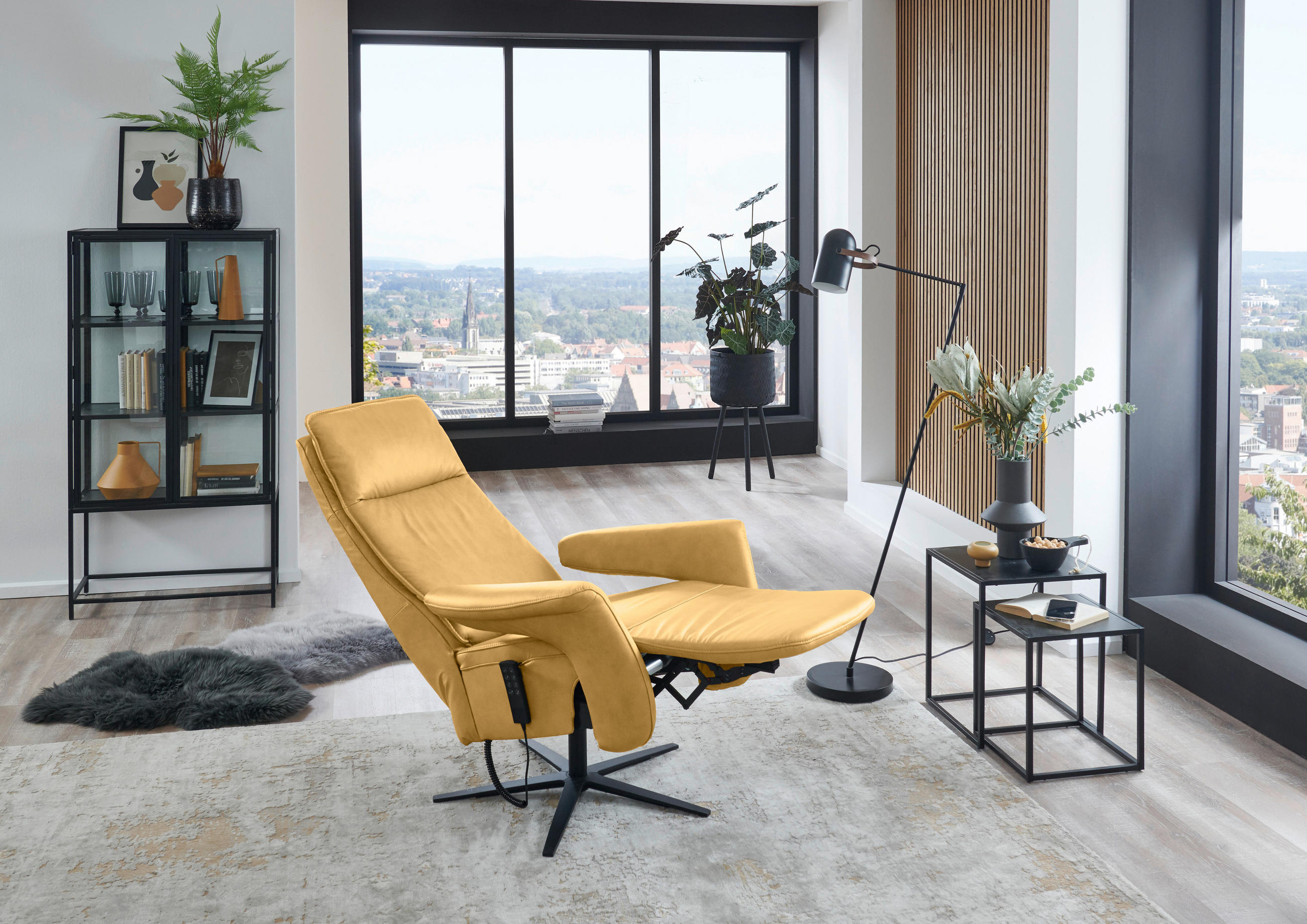 RELAXSESSEL in Leder Gelb  - Gelb/Schwarz, Design, Leder/Metall (83/123/87cm) - Valdera