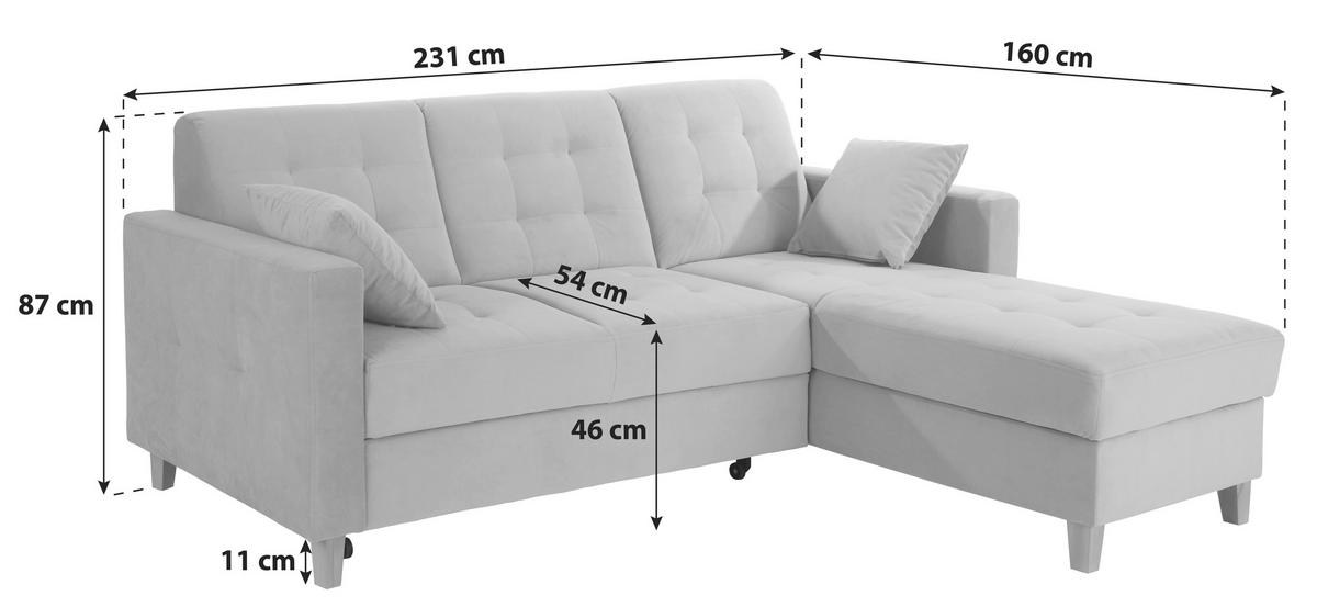 ECKSOFA Hellblau Samt Zierkissen, Bettkasten, Schlaffunktion  - Naturfarben/Hellblau, Design, Holz/Textil (231/160cm) - Livetastic