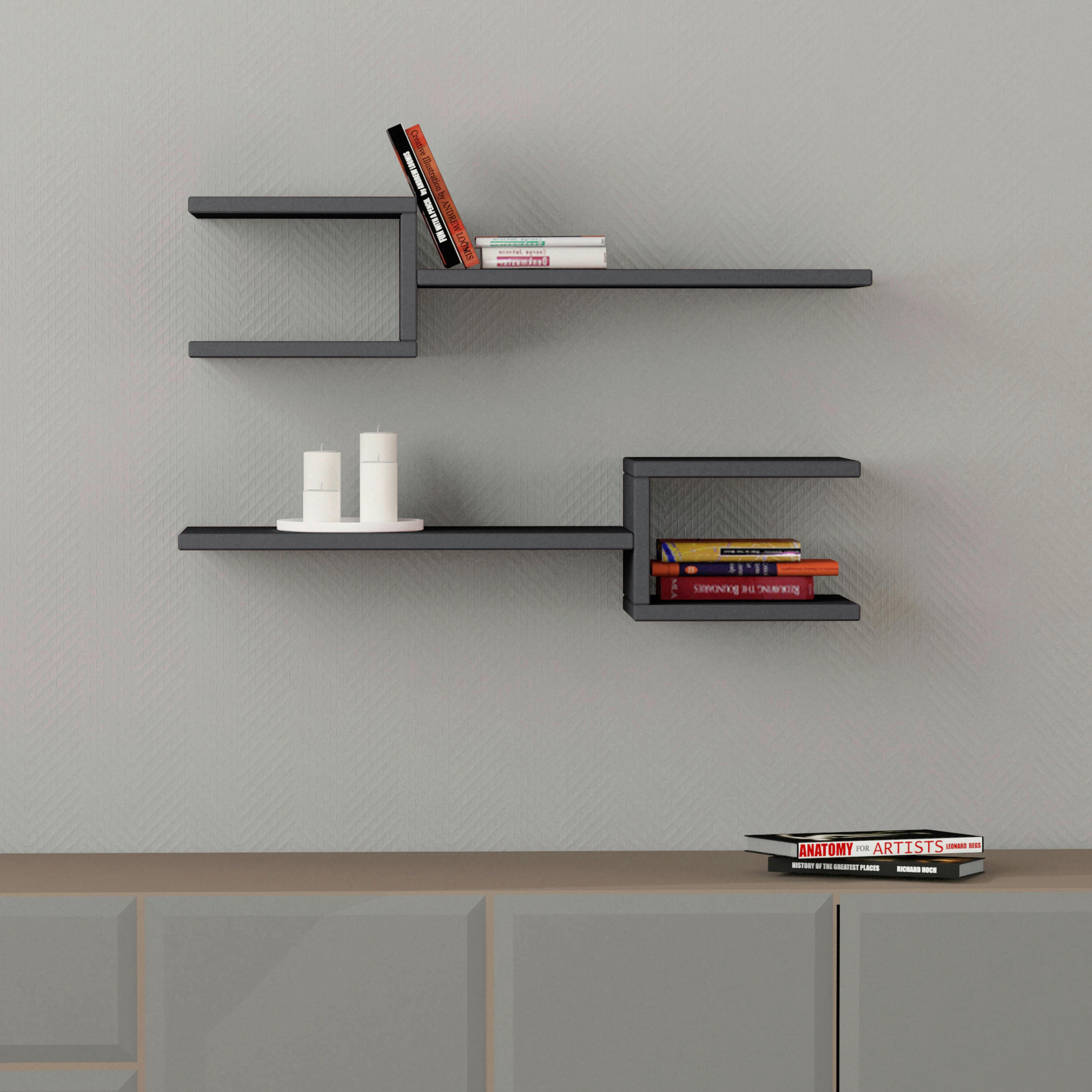 WANDBOARD in 75/17/20 cm Anthrazit  - Anthrazit, Design, Holzwerkstoff (75/17/20cm) - Livetastic