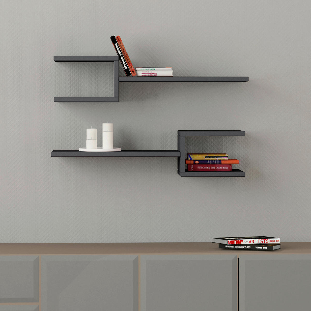 WANDBOARD in 75/17/20 cm Anthrazit  - Anthrazit, Design, Holzwerkstoff (75/17/20cm) - Livetastic